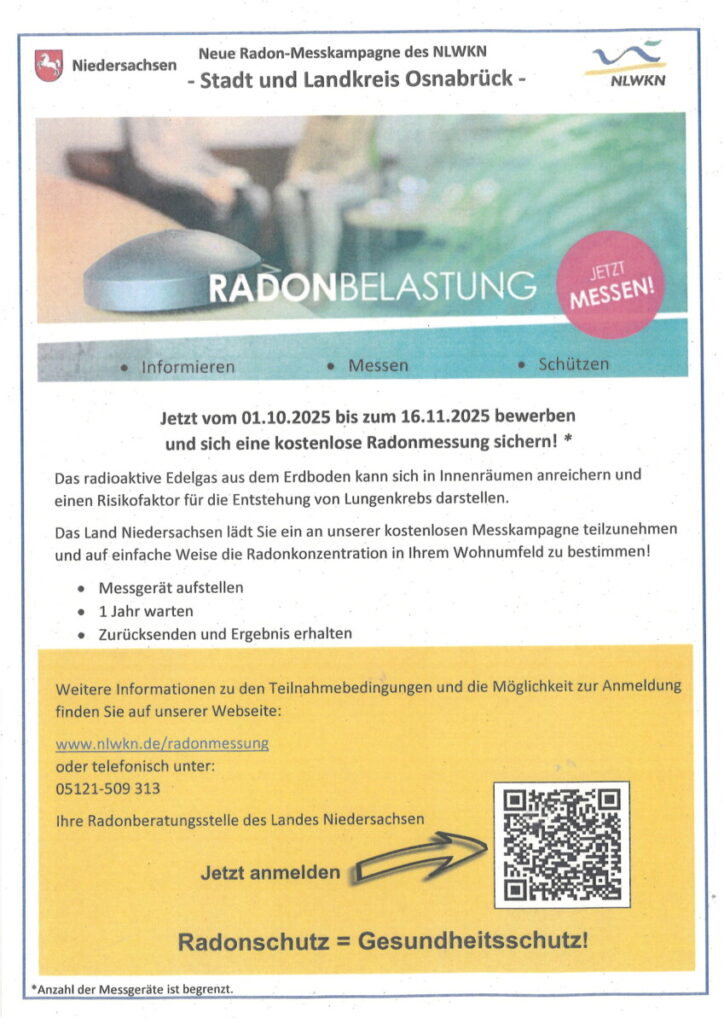 Kostenlose Radonmessungen in Stadt und Landkreis Osnabrück