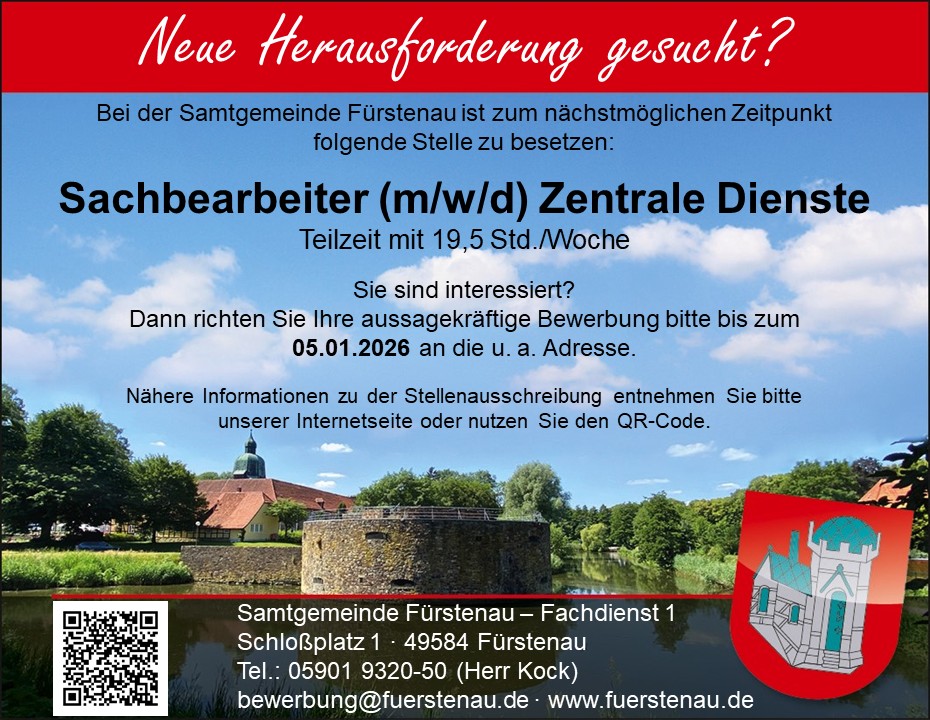 Stellenanzeige der Samtgemeinde Fürstenau