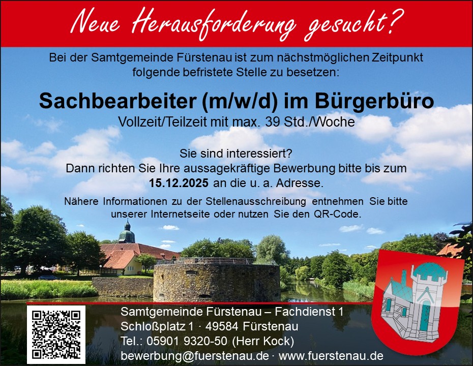 Stellenangebot der Samtgemeinde Fürstenau